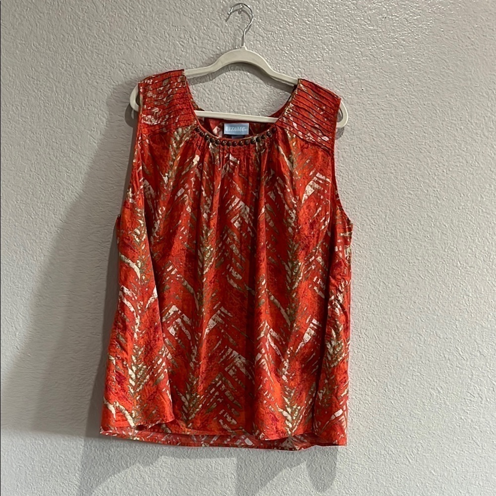 Liz & Me Women's Orange Tan Sleeveless Top Cruise Wear Vacay Plus Size 3X